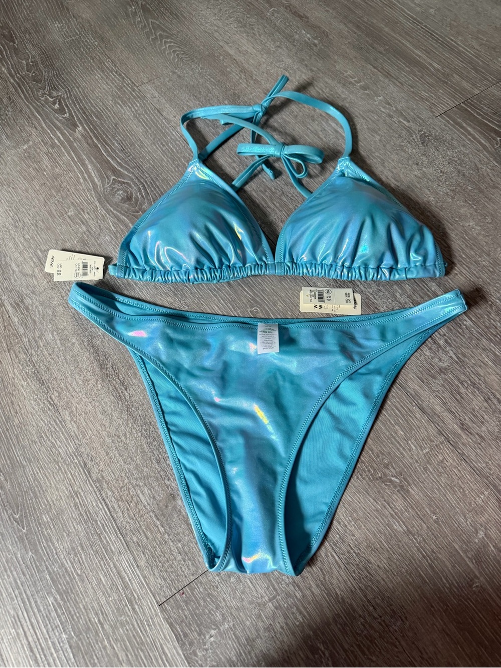 NWT aerie Teal Shimmer Triangle Bikini Set
